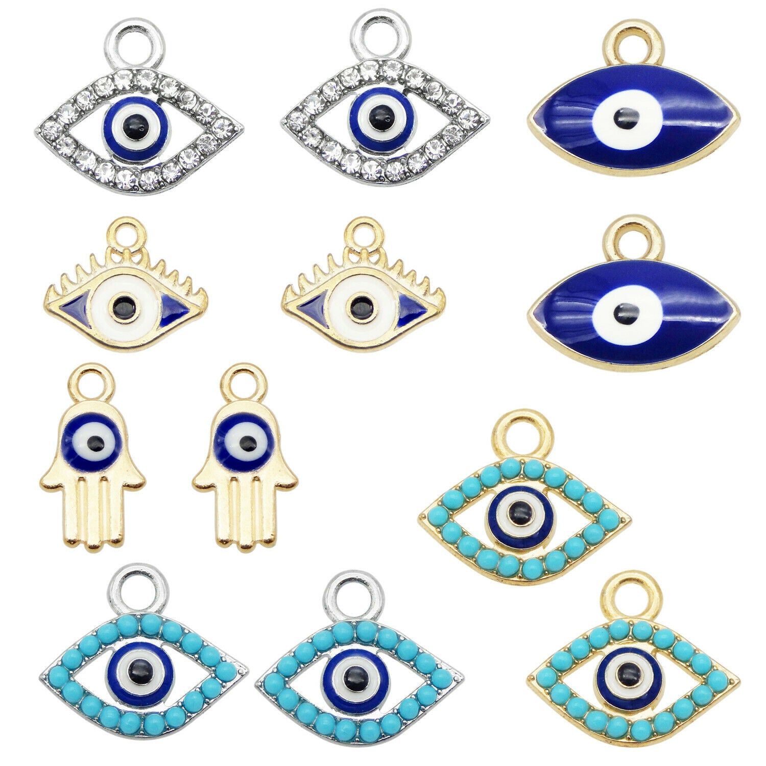 12PCS Assorted Alloy Enamel Evil Eye Charm Pendant Bracelet Craft Jewelry 8-15mm
