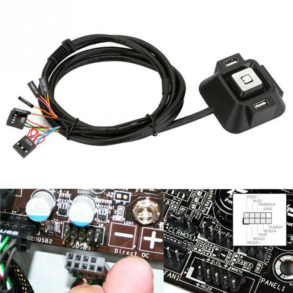 Desktop Case Switch Dual USB Ports Power Reset Button LED Lights Audio Port