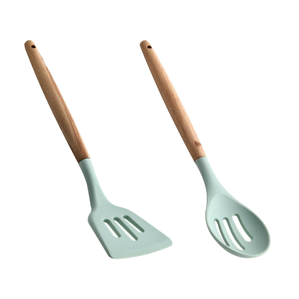 Silicone Cooking Slotted Turner Colander Spoon Kitchen Utensils Light Green