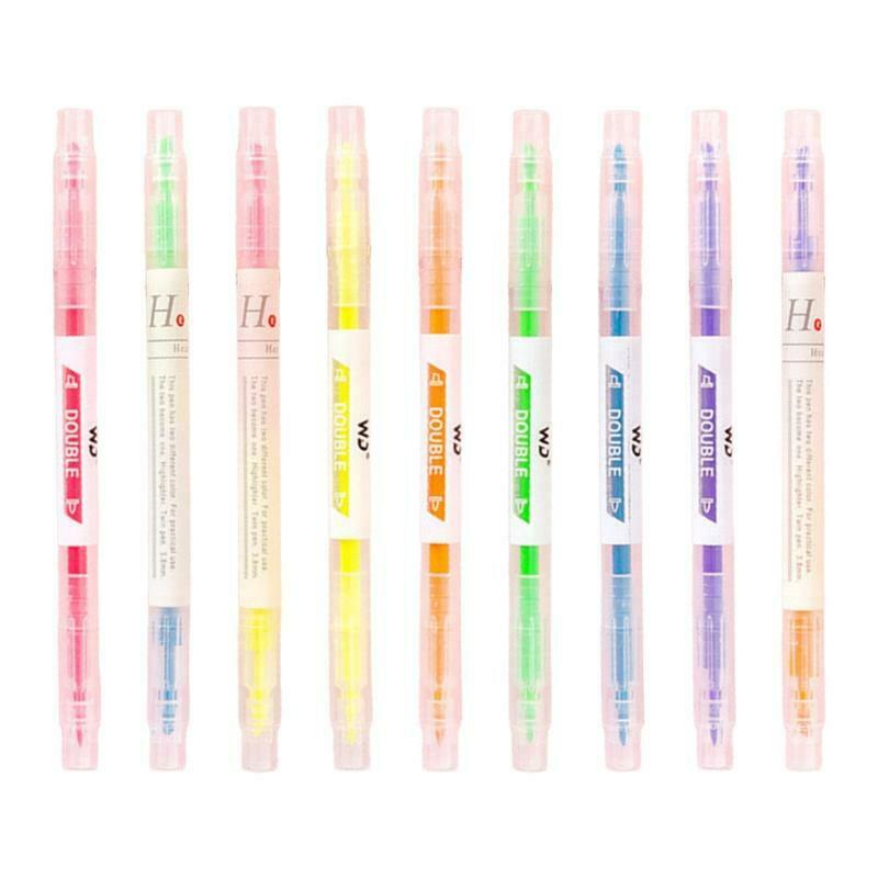 9 Colors Double Head Highlighter Fluorescent Markers Drawing Pen Stationery Gift