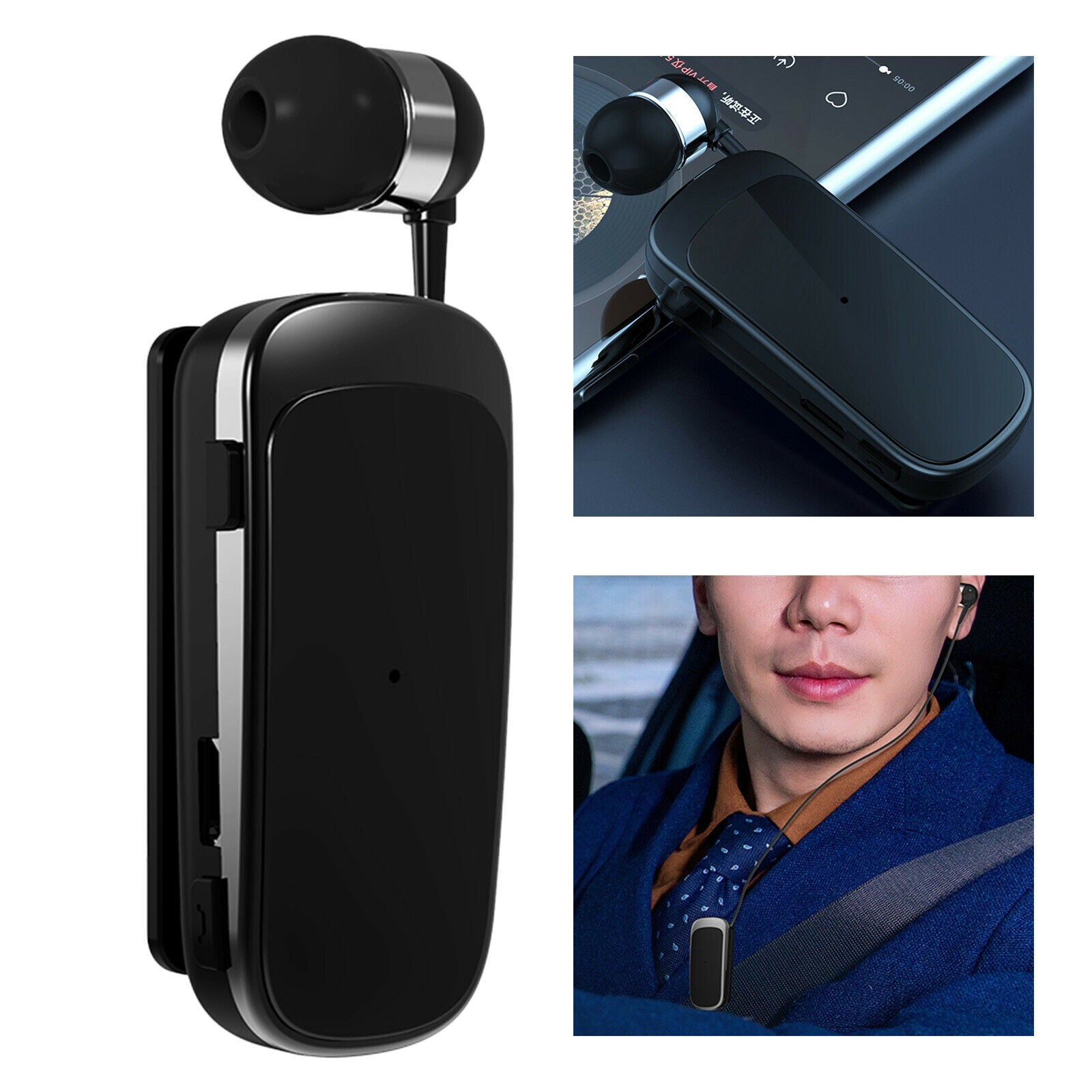 Fineblue Mini Bluetooth Headset Stereo Headphone Clip Earphone Black No Box