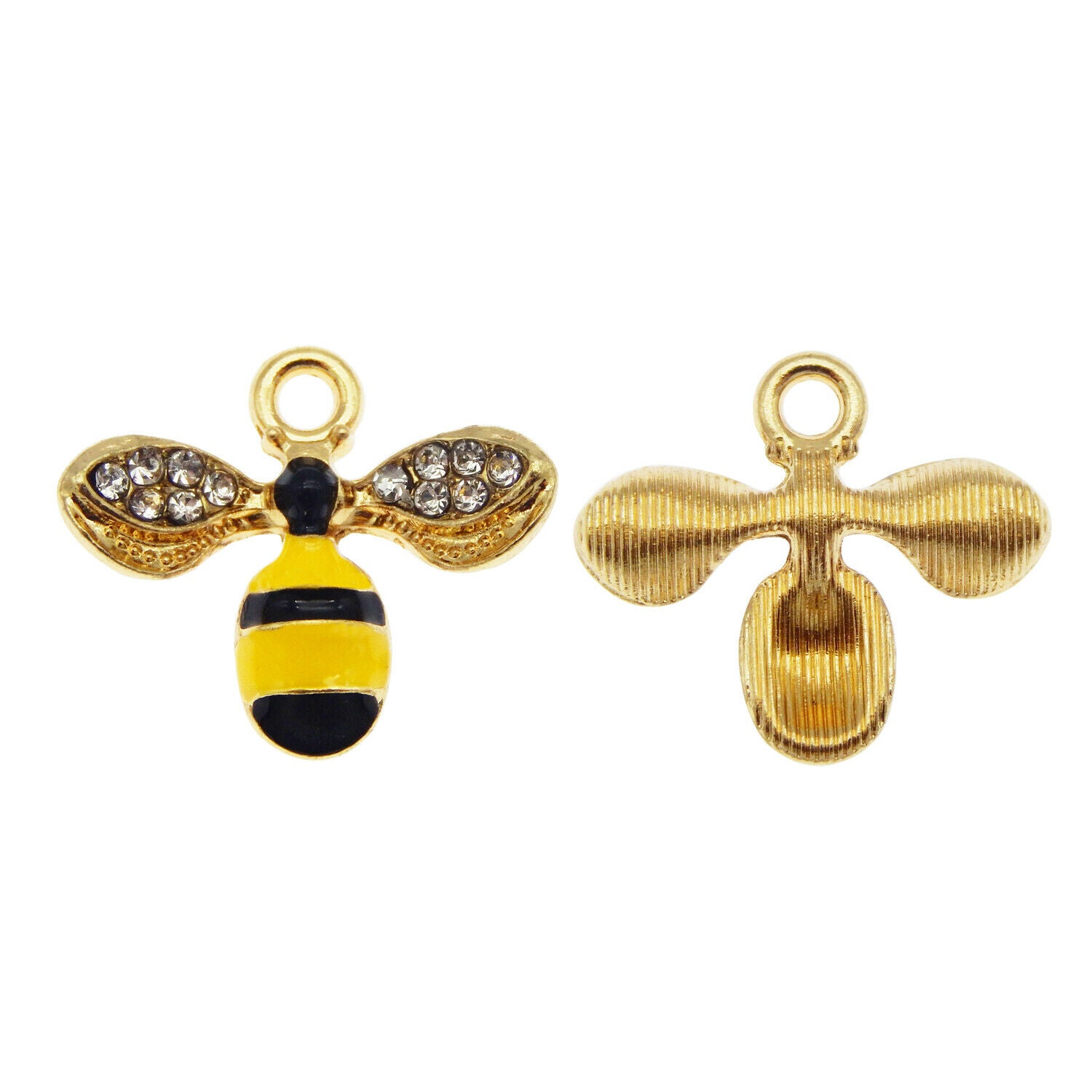 12 pcs Enamel Bee Charm Alloy Crystal Bumblebee Pendant Earring Findings 17*14mm
