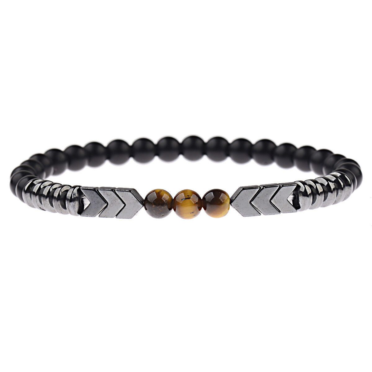 Men Women Natural Matte Onyx Bead Hematite Arrow Tiger Eye Stone Energy Bracelet