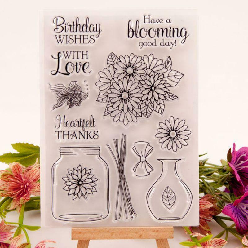 Flower Vase Seal Stamp with Cutting Dies Stencil Set DIY Scrapbooking Embossing