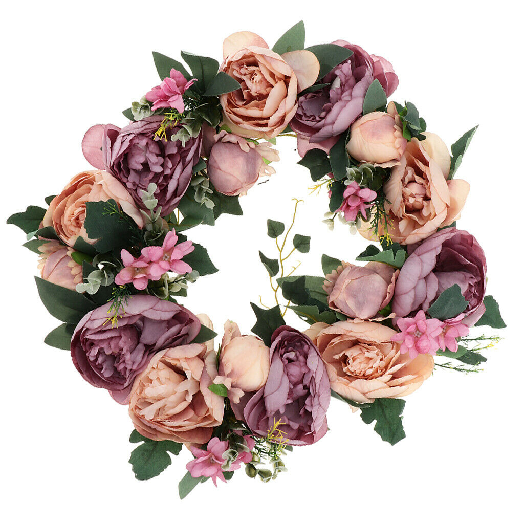 Artificial Peony Silk Flower Leaves Door Wreath Garland Wedding Decor 4
