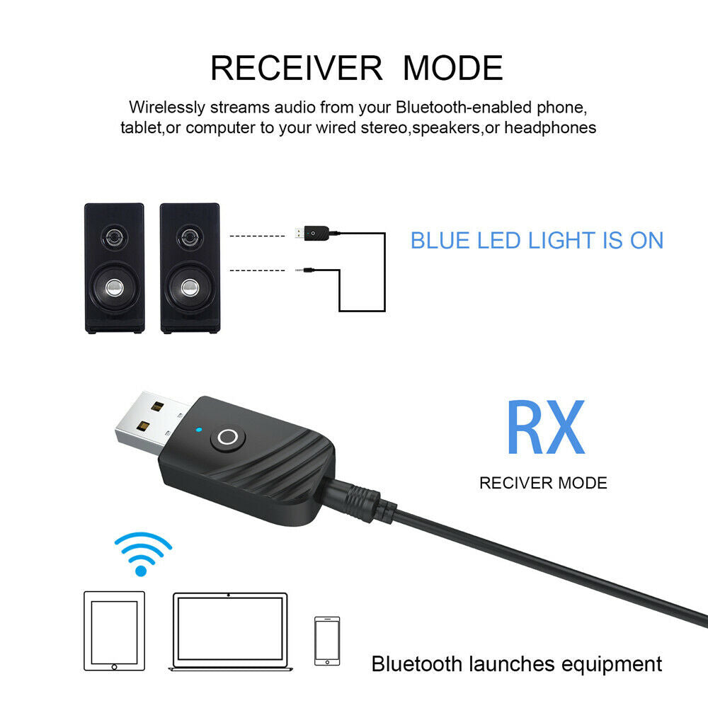 3 in1 Bluetooth USB Transmitter Receiver Wireless Audio 3.5mm Adapter PC TV MP3