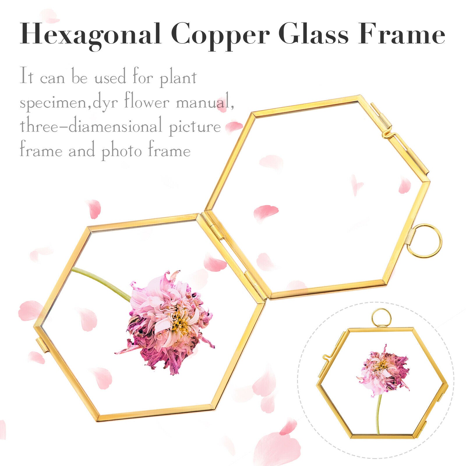 5pcs hanging glass hexagon photo picture frame graphic holder 8.8x8.5cm