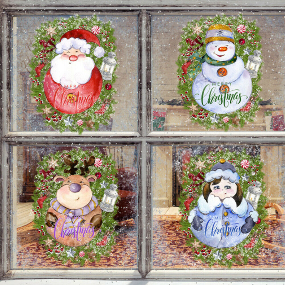 Christmas Window Stickers Santa Claus Elk Snowflakes Stickers Door Wall Decor