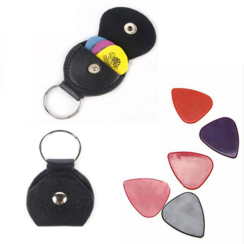 New Guitar Picks Holder Case Keychain Black Leather Plectrum Case Bag 1X G.l8