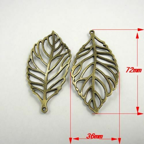 5 pcs Antiqued Bronze Alloy Leaf Pendant Hollowed Jewelry Making Charm 72x36x2mm