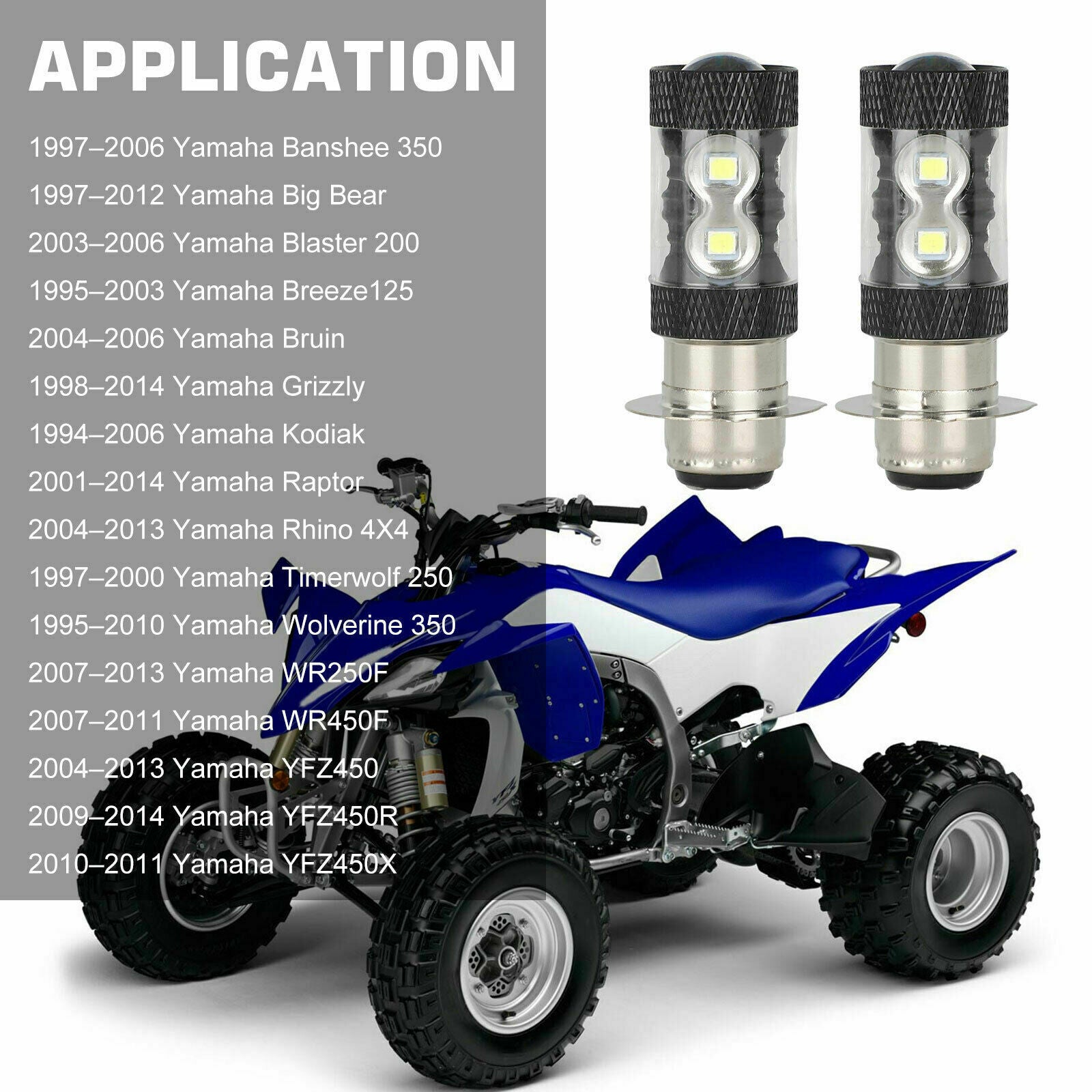 2PC 6000K HID White H6M LED Headlight For Yamaha YFZ450R Rhino 700 Raptor YFM660