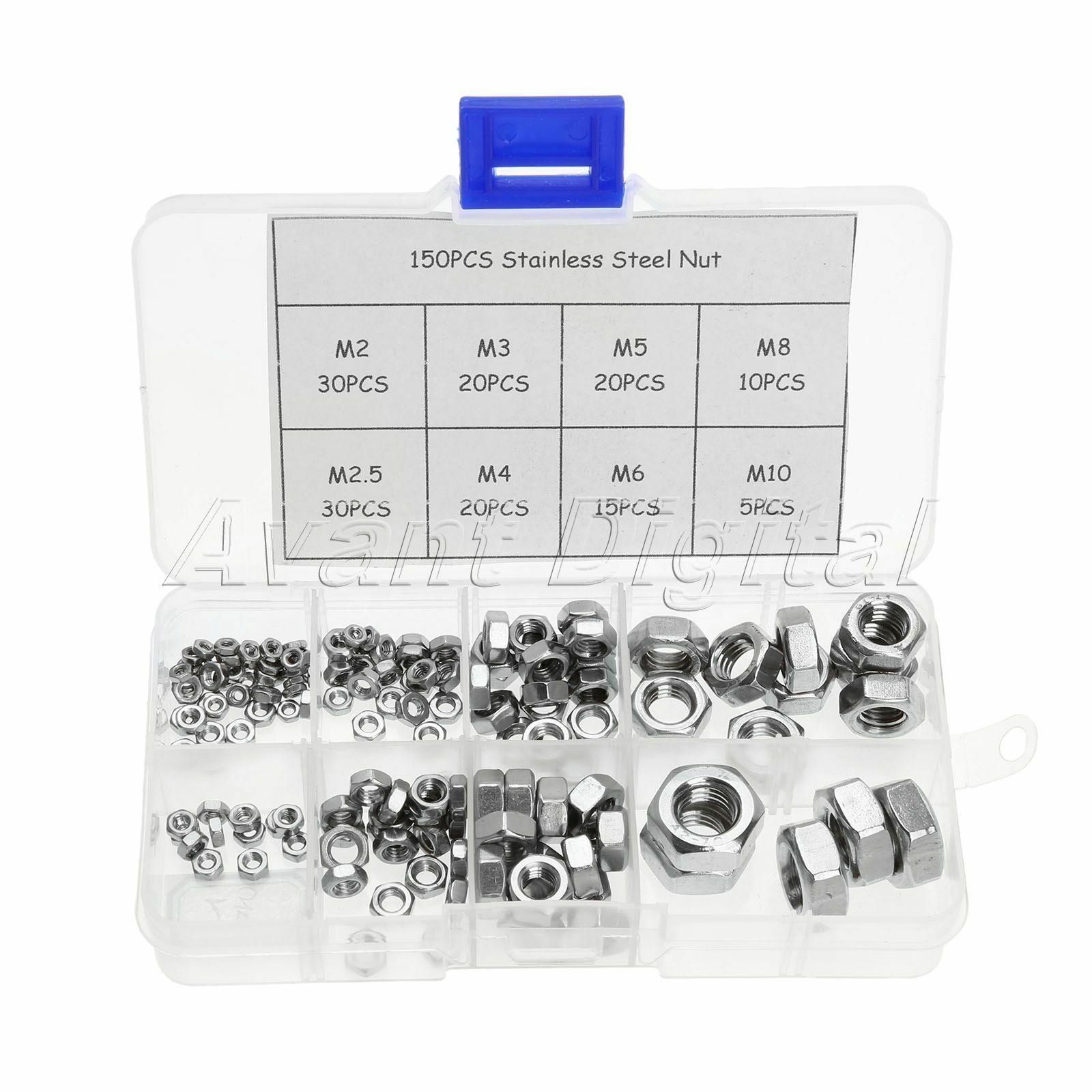Brand New Hex Nut Assortment Stainless Steel M2 M2.5 M3 M4 M5 M6 Pack of 150Pcs