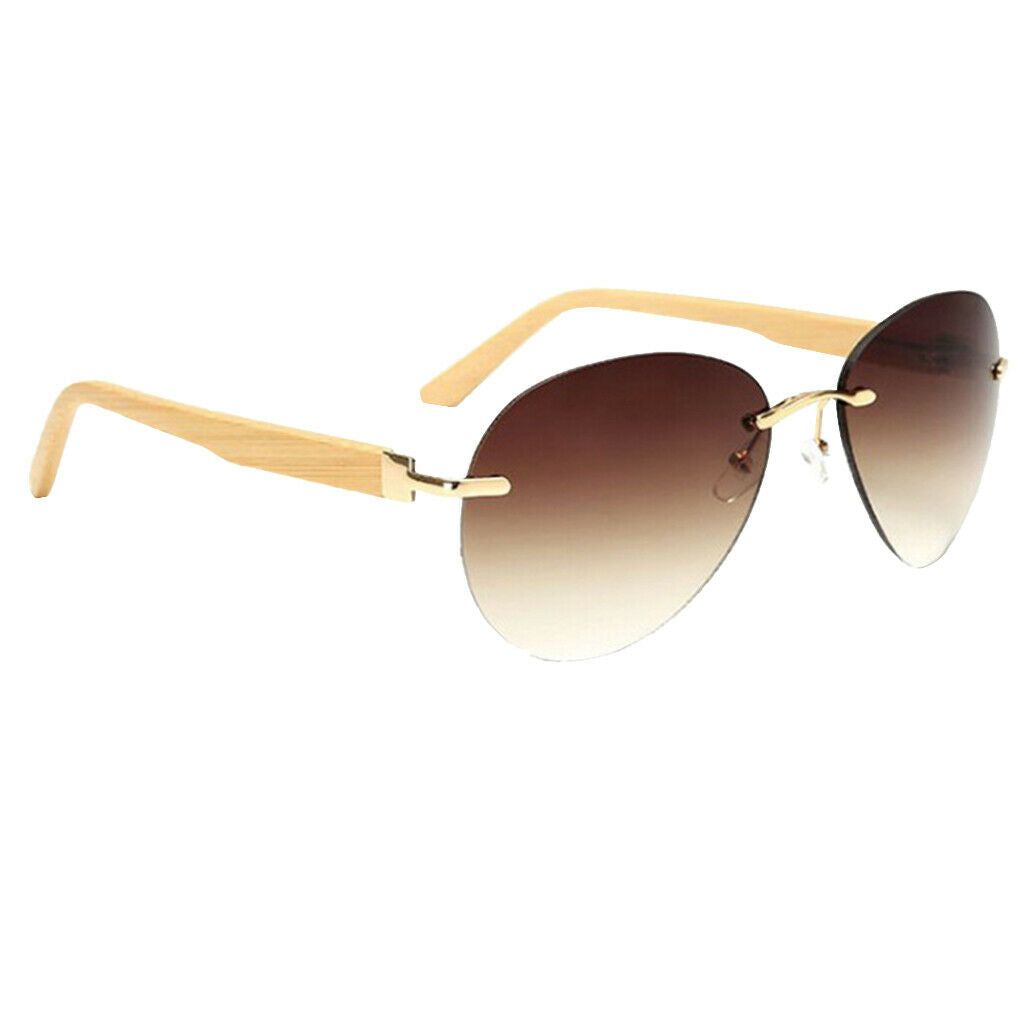 Men Women Fashion Classic Wood Bamboo Rimless Sunglasses for Outdoor Tawny