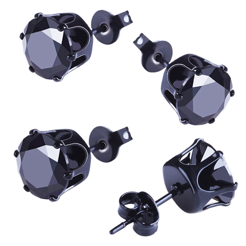 Men Women Stainless Steel Black Round Cubic Ear Studs Earrings 3mm-8mm 6P.l8