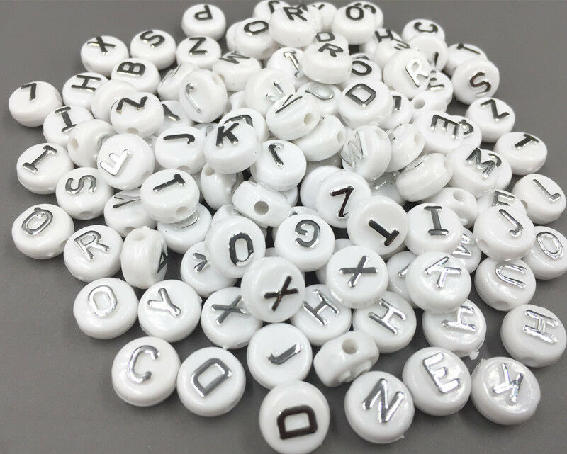 100pcs Mixed Round Acrylic Sliver Letter/ Alphabet Spacer Beads 10x 10mm