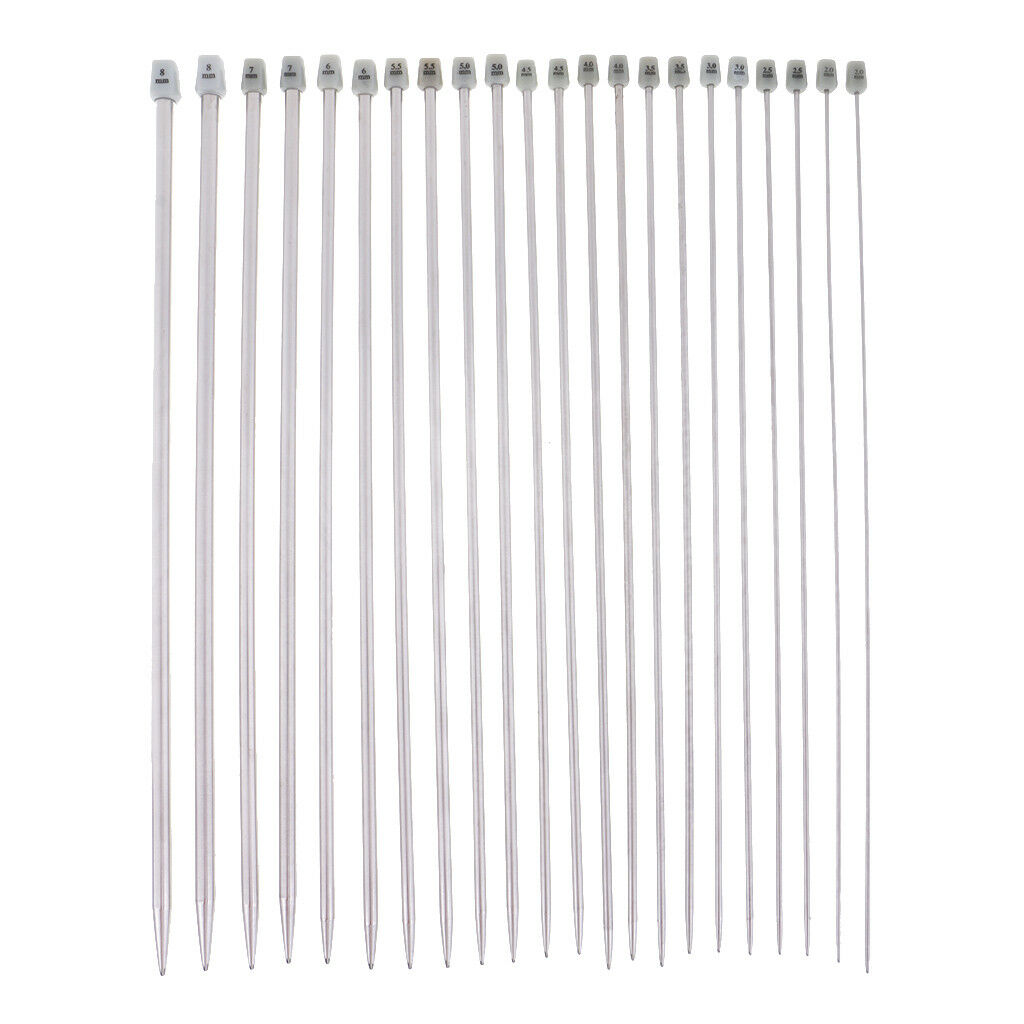 22pcs Stainless Steel Single Pointed Knitting Needle Sweater Staight Needles