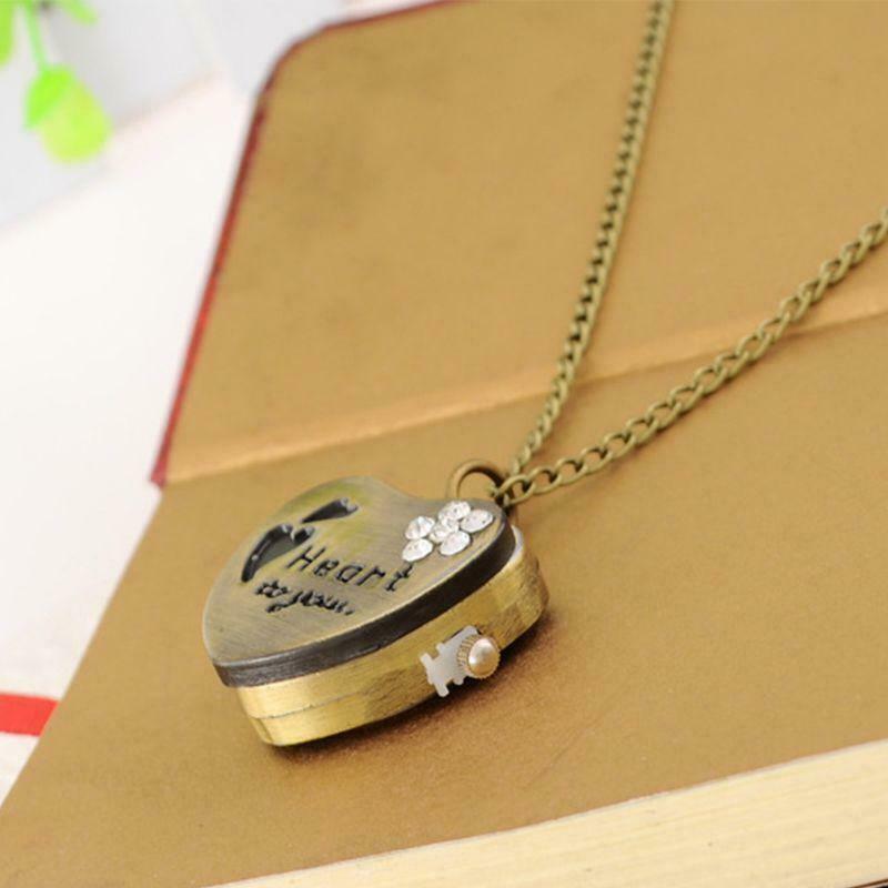 Pocket Watch Quartz Heart Shape Couple Pendant Necklace Watches Charm Gifts