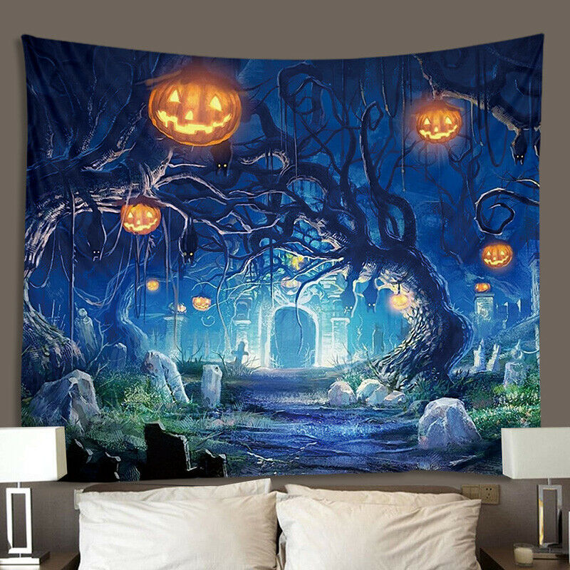 Halloween Party Tapestry Pumpkin Tree Print Wall Mounted Tapestry Home Decor