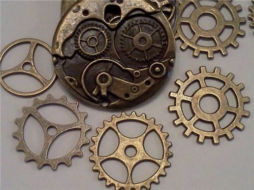 25 Mix Antiqued Bronze Retro Alloy Gear Charm Steampunk Cogs Pendant DIY Crafts