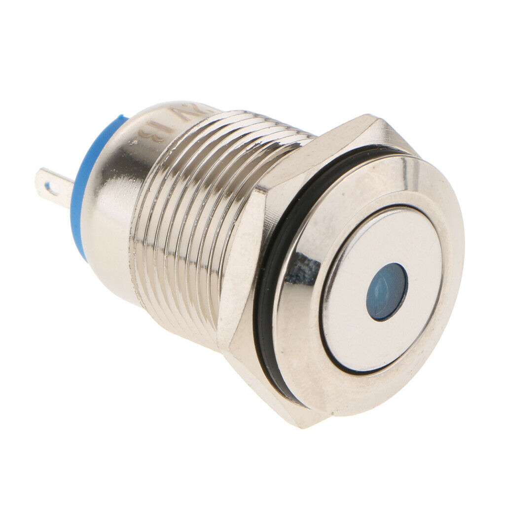 16mm 12V IP67 Waterproof LED Metal Indicator Blue Light Lamp  Type A