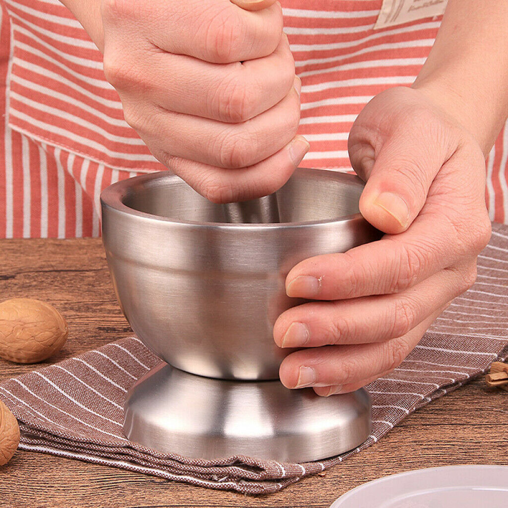 Stainless Steel Mortar and Pestle Polished Spice Herb Grinding Bowl Paste