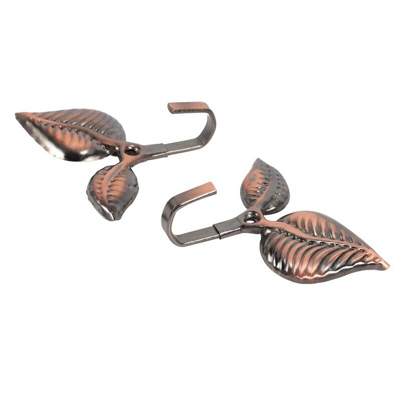 2 x Iron Leaf Shaped Curtain Tie backs Holders Wall Hooks Home Decor, Red BronY6