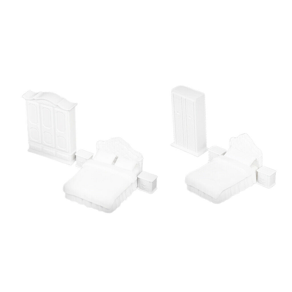 1:25 Unpainted Plastic Chair Wardrobe Bedroom Accs Furniture Set White
