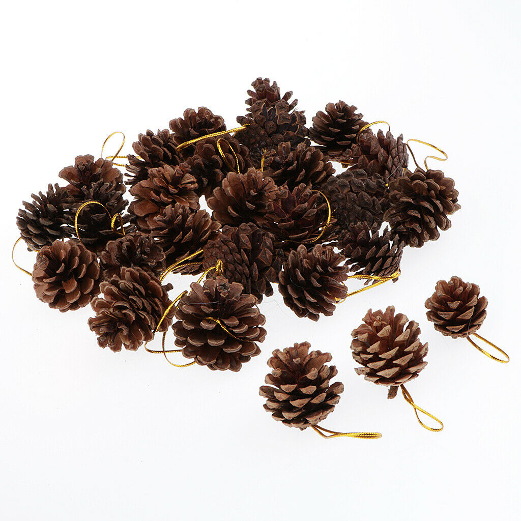 36pcs Dark Brown Pine Cone Craft Charms For Christmas Tree Home Window Decor