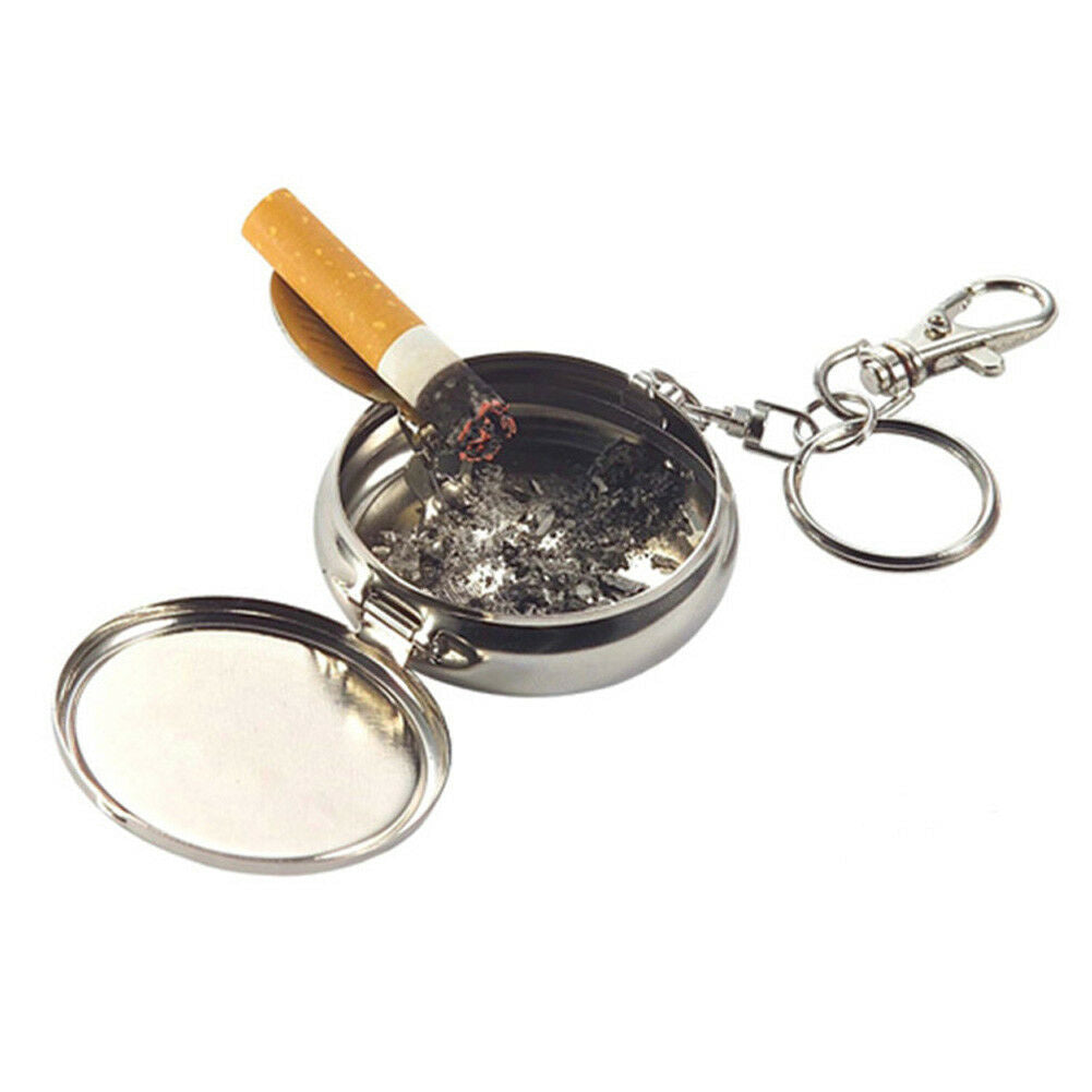 Mini Stainless Steel Pocket Cigar Smoking Cigarette Ashtray Holder W/Keychain