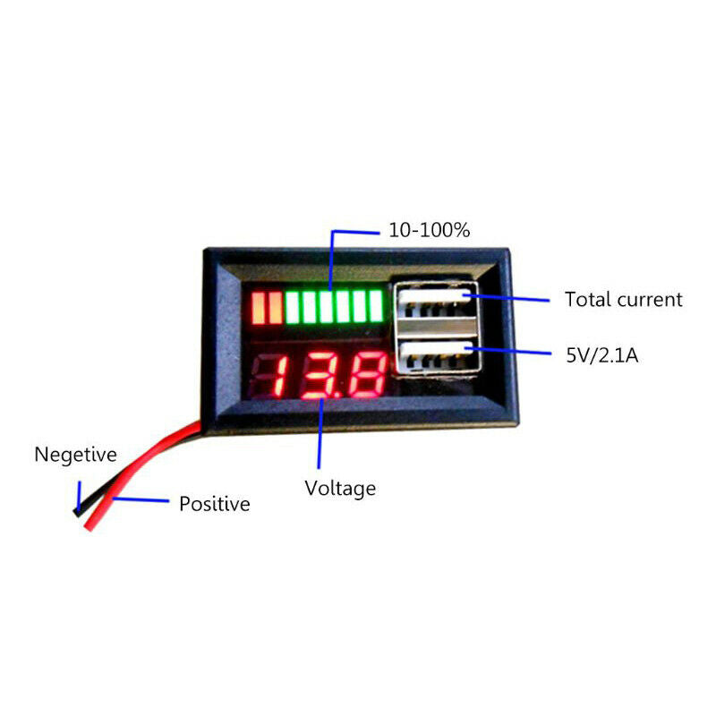 12V Digital Voltmeter Voltage Battery Panel Meter for Car Motorcycle USB 5V 2AO6