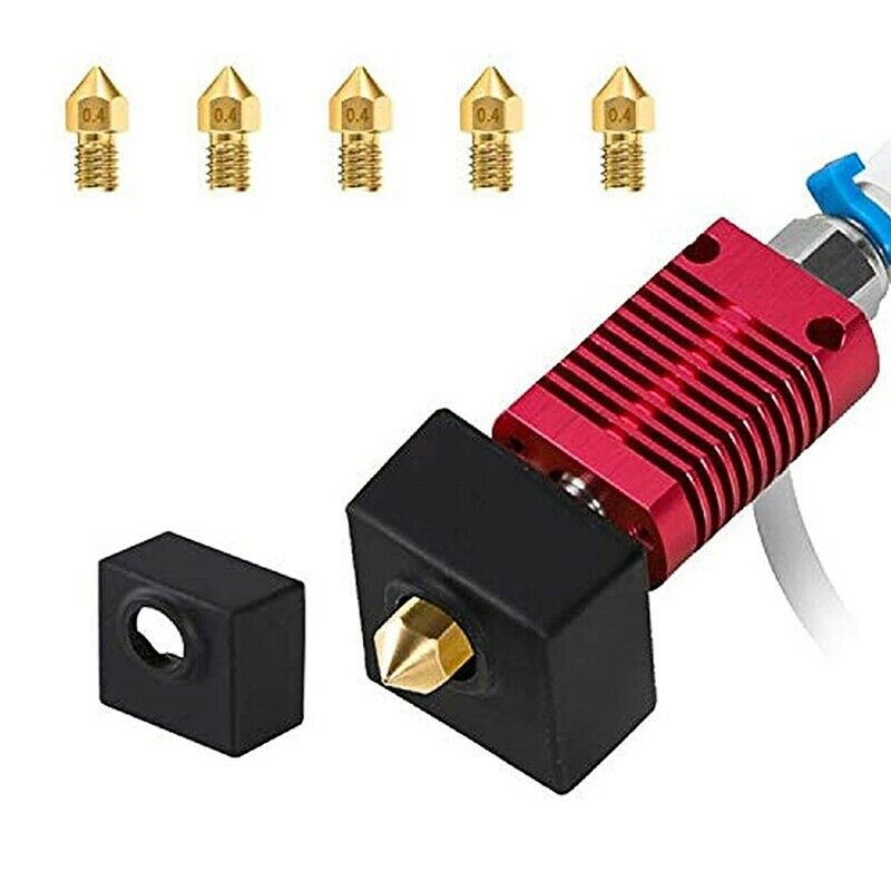 Hotend Kit for MK8 Extruder,Heating Block with Silicone Cover and 5 X0.4mm NozL2