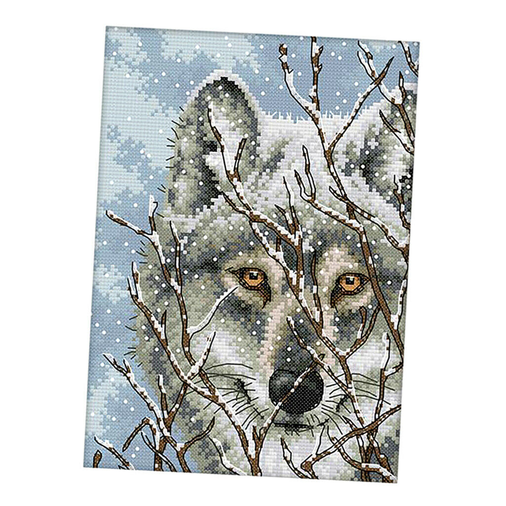Stamped Cross Stitch Kit Embroidery Material Package with Grey Wolf Pattern