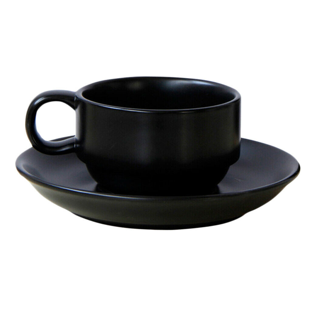 1Pc Ceramic Matte Black Coffee Mug with Saucer Set Modern Style Espresso Cup