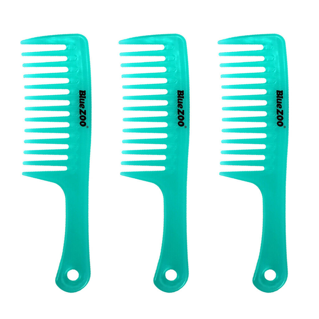 3 Pcs/Set Hairdressing Salon Anti-static handle wide Tooth Hair Comb  Blue