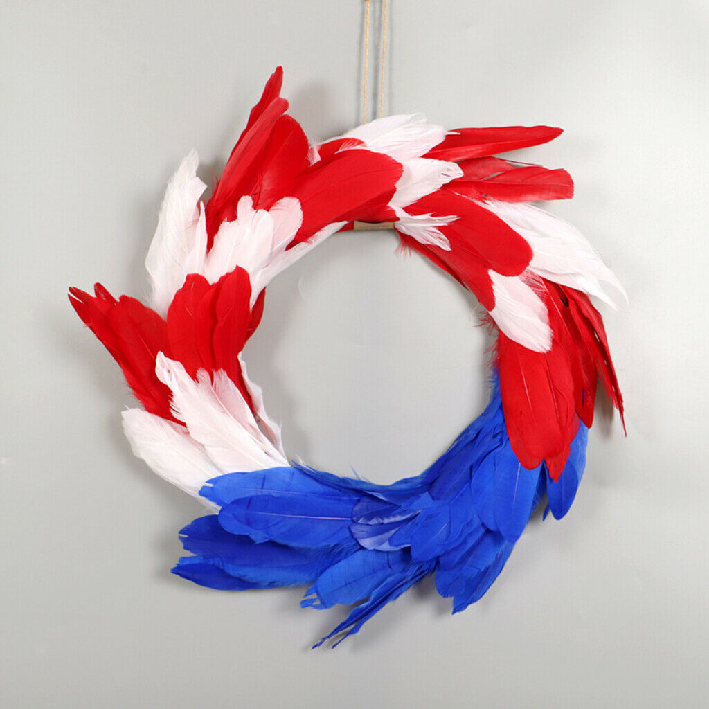 American Flag Wreath Feathers Garland Memorial Day Front Door Hanging Decor