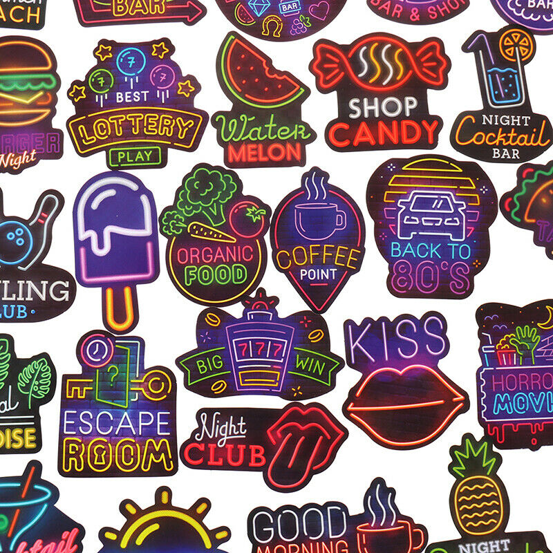 50Pcs Neon Stickers Skateboard Laptop Luggage Guitar Bike Car Bomb DecalsJCAU Lt