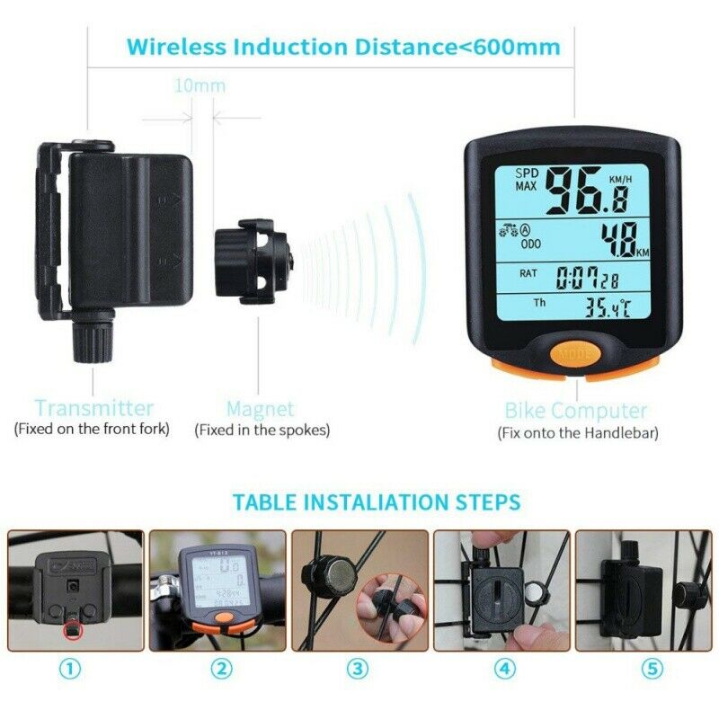 Cycling Bike Bicycle LCD Cycle Computer Odometer Wired Speedometer Waterproof