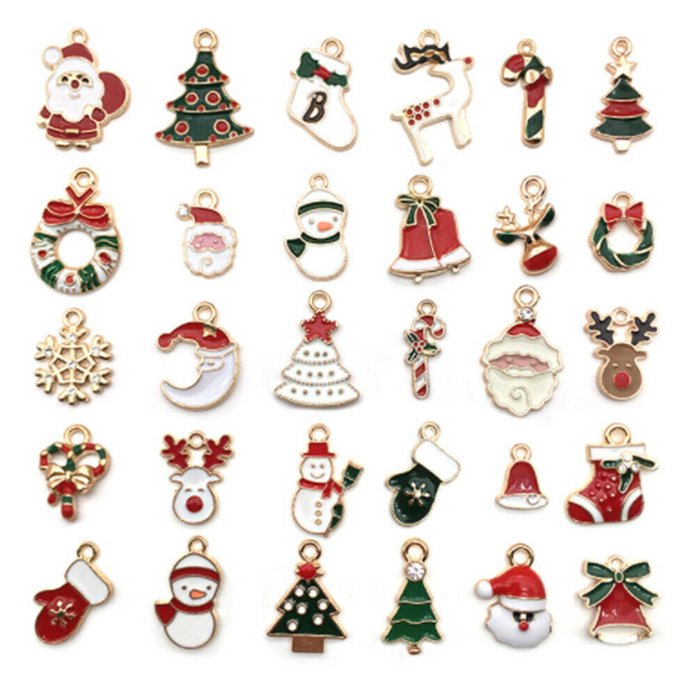 30pcs Christmas Pendant Christmas Element Oil Drop Pendant Cute Alloy Ornament