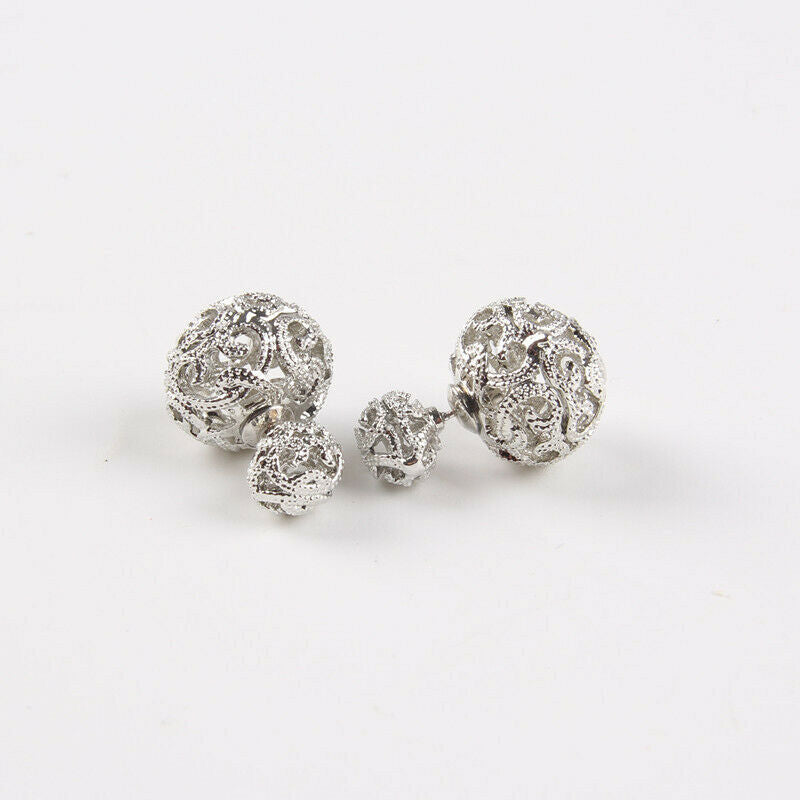 Women Hollow Stud Double Sided Earrings Front Back Earrings Jewelry Double Ball