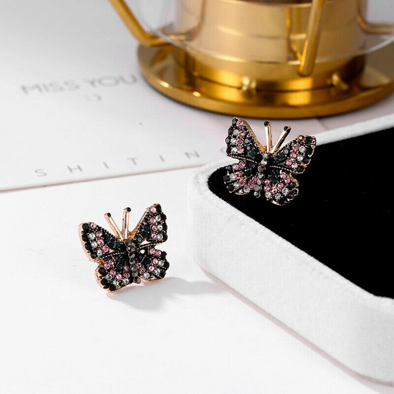 Fashion Rhinestone Crystal Colorful Butterfly Stud Earrings Luxury Women .l8