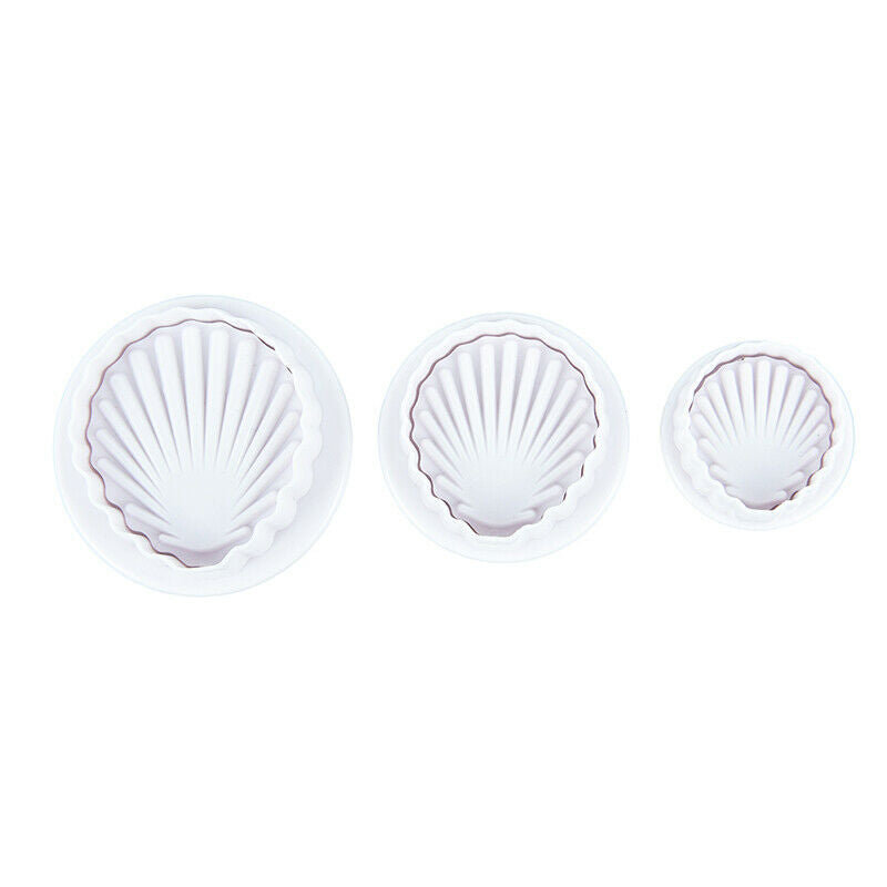 3pcs Plastic Cookie CUTTER Sea Shell Shape Baking Tool Fondant Cake Mold .l8