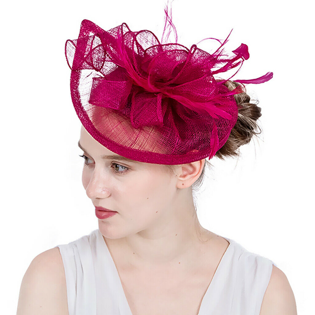 Women Hair Clip Fascinator Headpieces Wedding Bridal Hair Accessory Wine Red