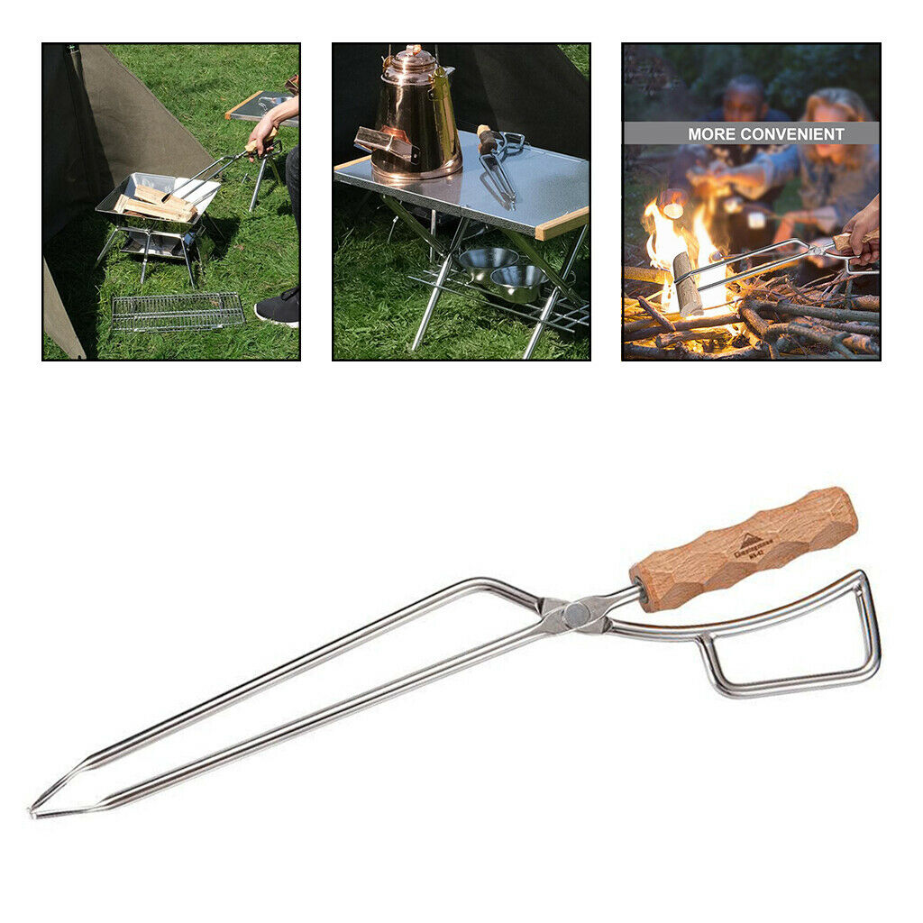 Stainless Steel Fire Tongs Grabber for Fireplace Camping Outdoor Wood Stove