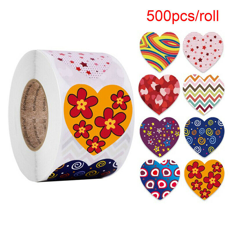 500PCS Heart Shape 8 Kinds of Pattern Love Valentine's Day Stickers Gift .l8