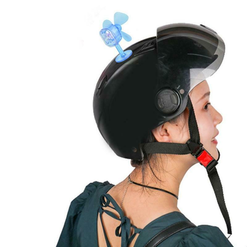 Blue Bike Motorcycle Helmet Fan with Light Easy to Install Rotatable Propeller