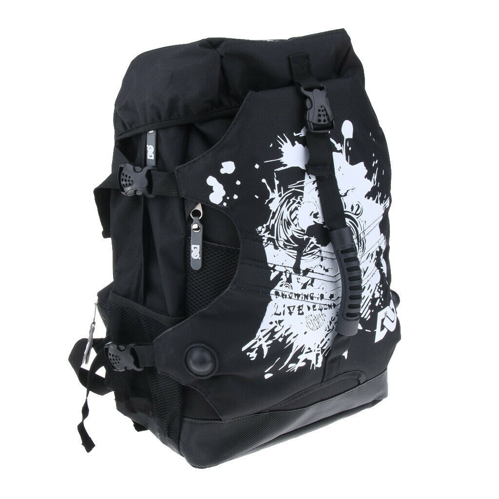 2X Quad Roller Skate Bag Shoulder Backpack Skates Sto Pouch Rucksack Black
