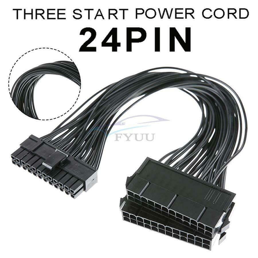 1 Piece 30cm 24-pin Dual PSU Power Supply Cable ATX Motherboard Adapter Cord