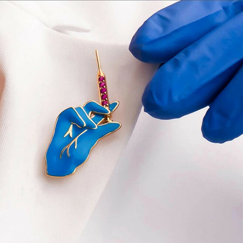 Enamel Metal Blue Brooch Doctors Nurses Gift Crystal Lapel Pins Ladies Jewel Tt