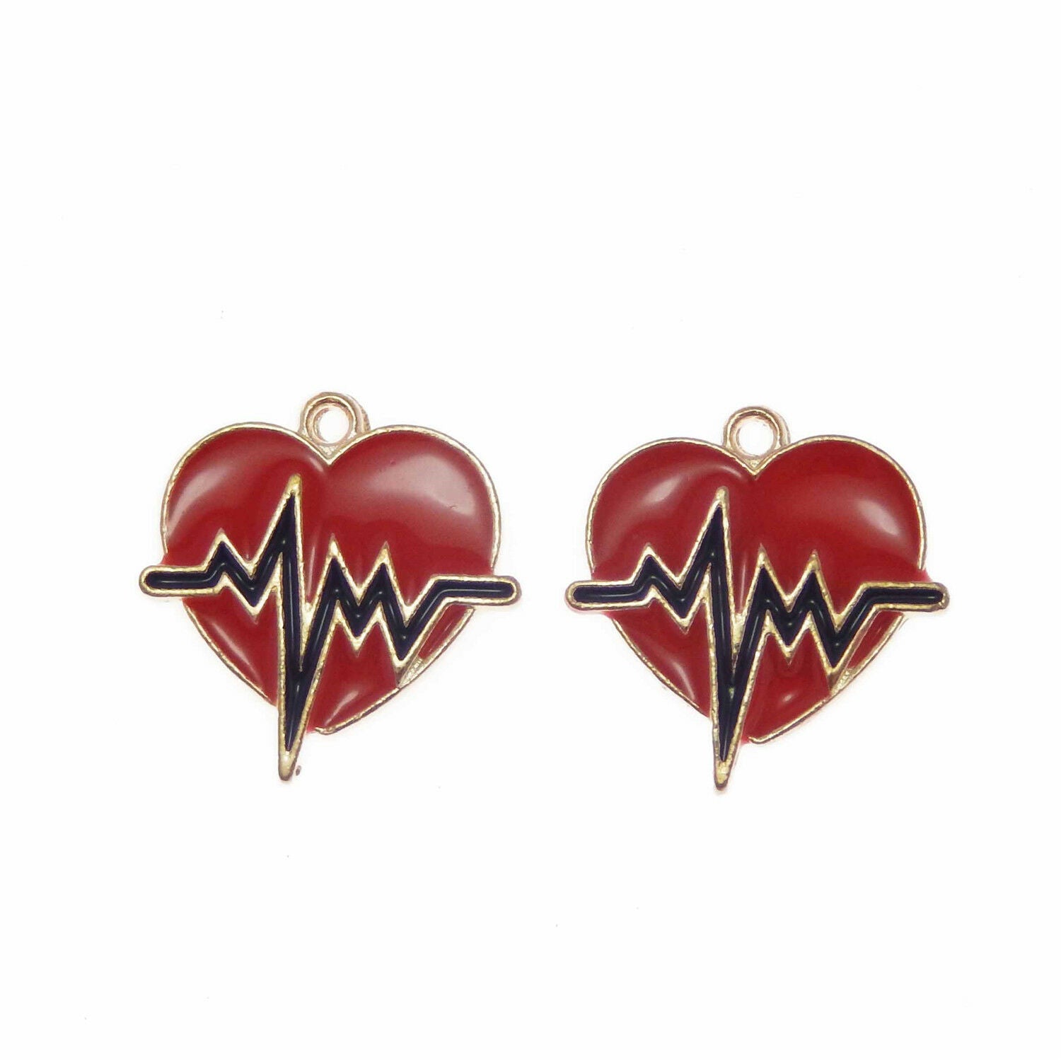 Lot of 10 Red Enamel Plated Heart Shaped Charm Earring Pendant Findings 20x21 MM