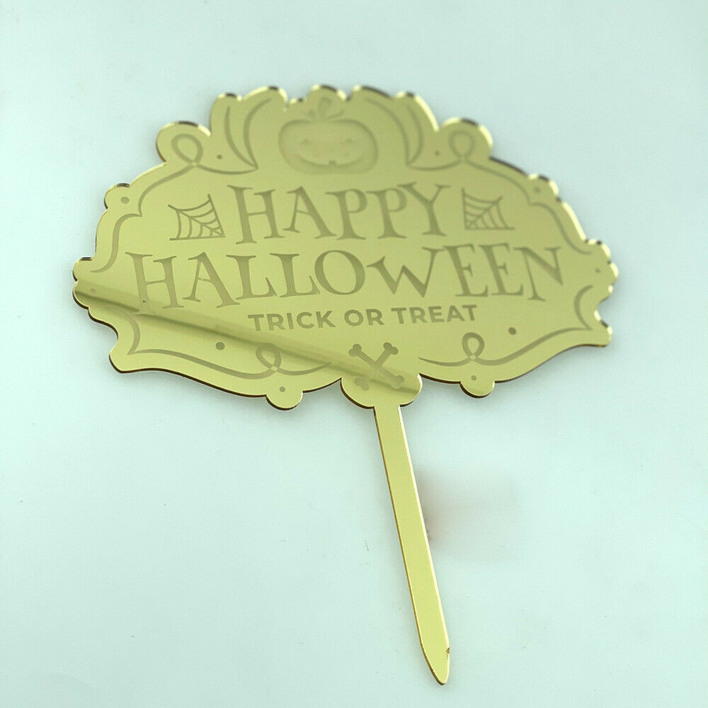5Pcs Happy Halloween Pumpkin Acrylic Cake Toppers DIY Baking Dessert Decor Party